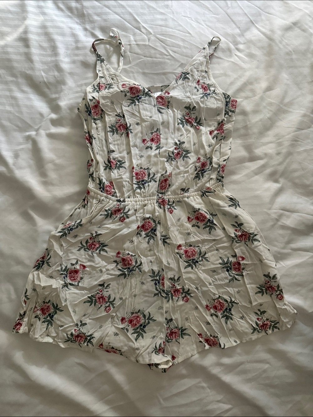 Floral White and Pink Spaghetti-Strap Dress